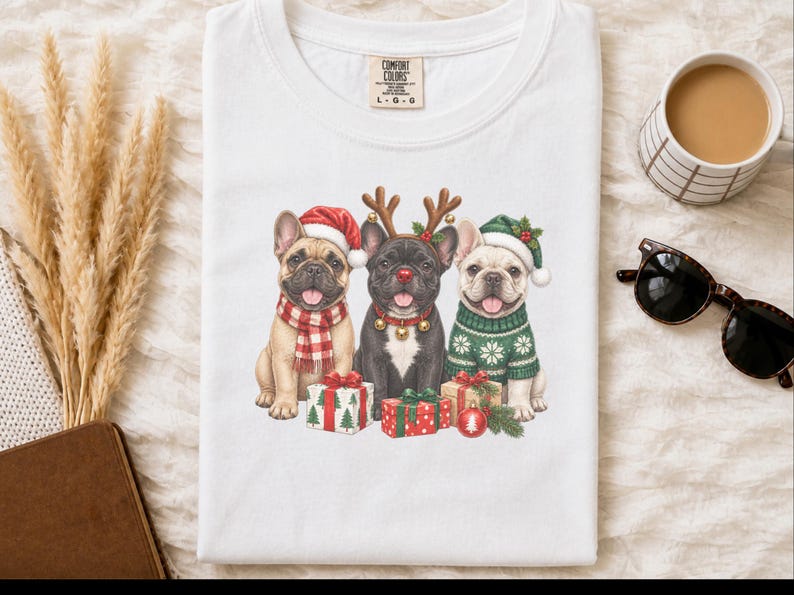 Christmas French Bulldog Shirt, Frenchie Christmas Gift, Holiday Dog Sweatshirt, Festive Pet Lover Tee, Cute Puppy Christmas Apparel image 1