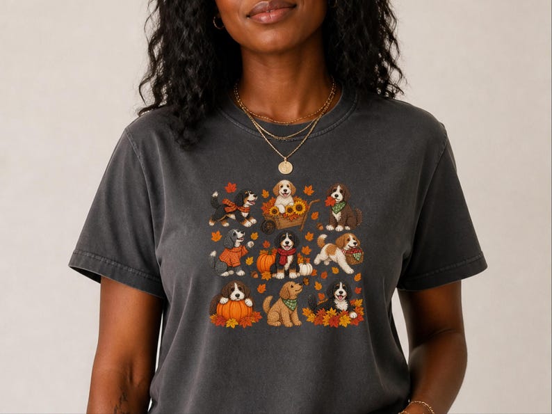 Herbstliches Bernedoodle-Shirt, Geschenk für Bernedoodle-Mama, Herbstliches Hunde-T-Shirt, Kürbis-Sweatshirt, Geschenk für Doodle-Liebhaber Bild 6