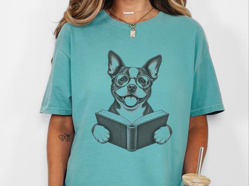Boston Terrier Reading Book Shirt, Bookish Dog Tee, Boston Terrier Gift, Dog Lover Book Tee, Library Shirt image 10