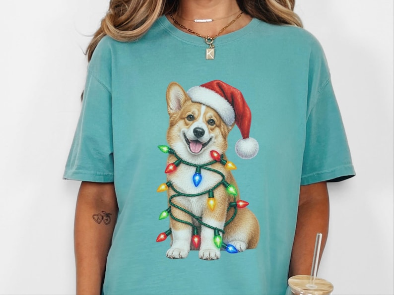 Kersttrui met Corgi-print, kerstshirt voor honden, kerstcadeau voor Corgi's, T-shirt voor hondenliefhebbers, cadeau voor Corgi-moeders afbeelding 1