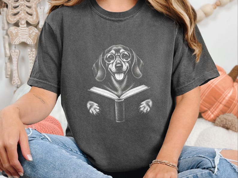 Camiseta de lectura para perros salchicha, regalo para amantes de los libros, camiseta de biblioteca para perros salchicha, regalo para mamás de perros salchicha, camiseta de biblioteca para perros salchicha imagen 4