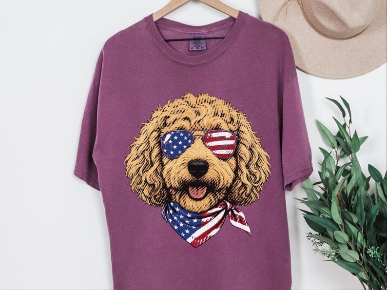 Comfort Colors Patriotic Dog Shirt, Goldendoodle Mom T-Shirt, Fourth of July Dog Dad Sweatshirt, USA Doodle Pet Owner Tops, 4th Of July Dog image 1