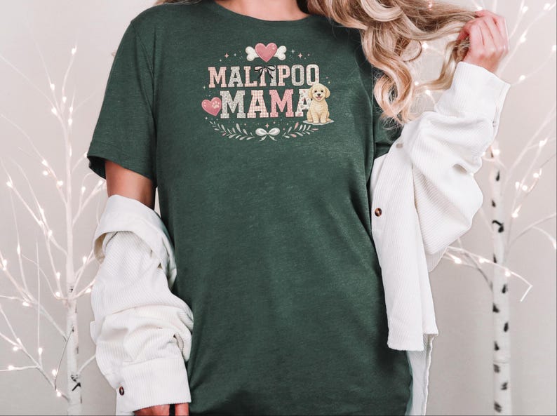 Maltipoo Mama Shirt, Cute Maltipoo Mom Soft Cotton Tee, Maltese Poodle Owner Graphic Apparel, Fur Mama Dog Breed Top, Maltipoo Owner Gift image 6