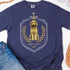 Comfort Colors Labradoodle Dog Gift, Royal Crest Shirt, Doodle Mom Apparel, Regal Pet Portrait, Tee, Dog Shirt for Women, Regal Pet Art image 4