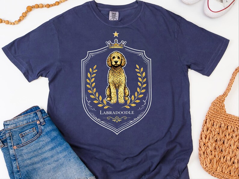 Comfort Colors Labradoodle Dog Gift, Royal Crest Shirt, Doodle Mom Apparel, Regal Pet Portrait, Tee, Dog Shirt for Women, Regal Pet Art image 4