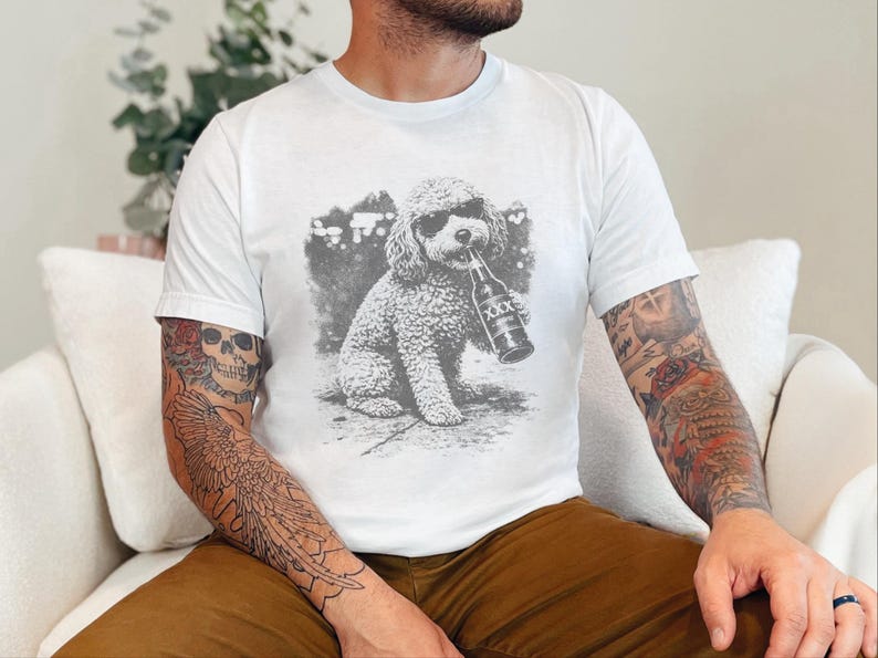 Cavapoo Drinking Beer Shirt | Funny Dog Tee, Silly Pet Portrait, Animal Lover Jumper for Cavapoo Mom, Silly Dog Shirt, Cavapoo Mom Shirt image 5