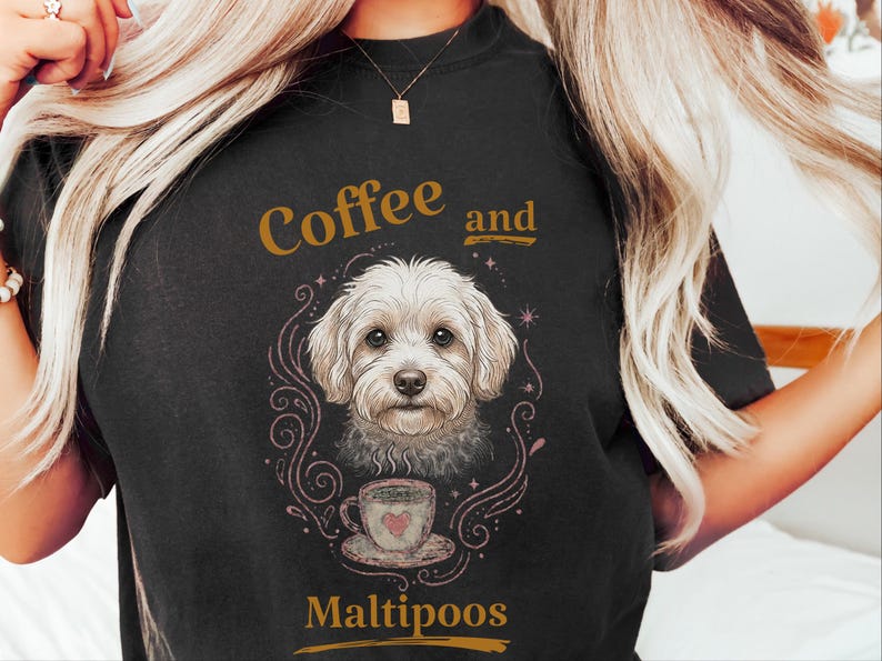 Comfort Colors Maltipoo Mom Shirt, Coffee And Maltipoos Tee, Dog Mama Gift, Vintage Dog Lover Tee, Maltese Poodle Mix, Cozy Tea Lover image 9