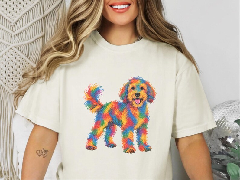 Aussiedoodle Shirt, Colorful Dog Art, Doodle Dog Gift, Aussiedoodle Mom Shirt, Rainbow Dog Lover Tee image 5