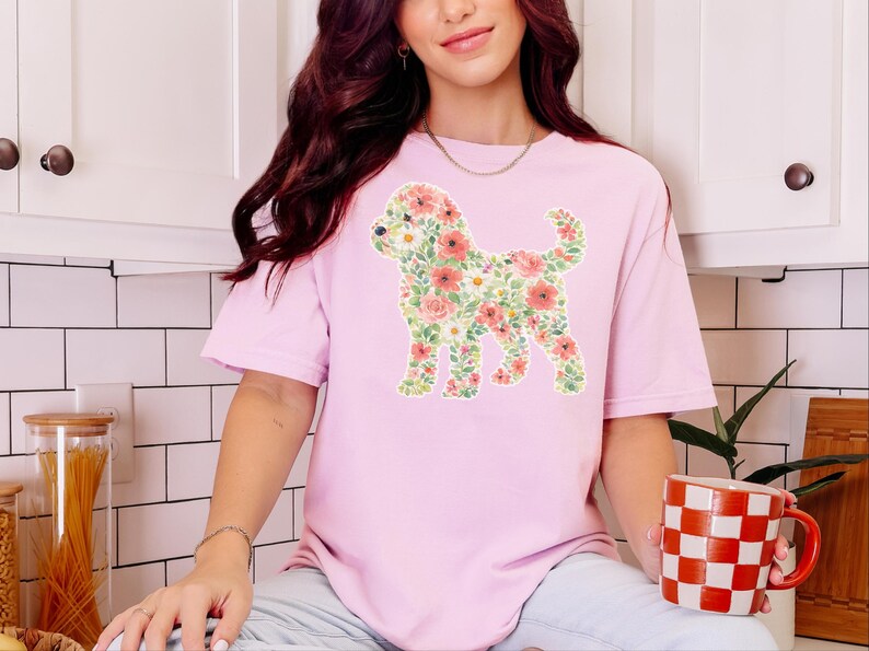 Comfort Colors Cockapoo Silhouette Floral Shirt, Dog Mom Gift, Botanical Pet Lover Tee, Puppy Owner Present, Vintage Fur Baby image 5