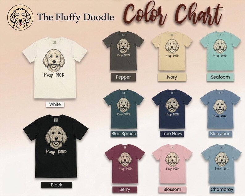 Comfort Colors Labradoodle T-Shirt, T'sup Dood Goldendoodle Sweatshirt, Funny Bernedoodle Sheepadoodle Graphic Crewneck, Golden Labradoodle image 11