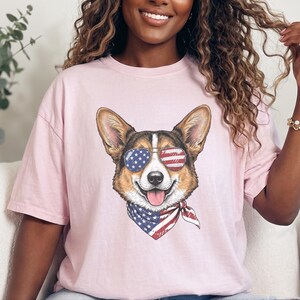 Comfort Colors Patriotic Pembroke Welsh Corgi Mom T-Shirt, Independence Day American Dog Lover Tee, USA 250th Anniversary Corgi Dad Graphic image 7