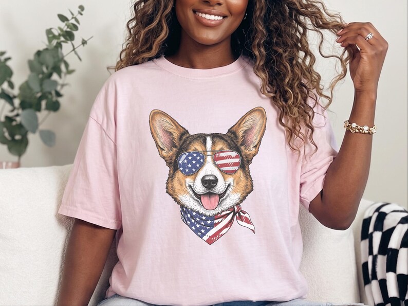Comfort Colors Patriotic Pembroke Welsh Corgi Mom T-Shirt, Independence Day American Dog Lover Tee, USA 250th Anniversary Corgi Dad Graphic image 7