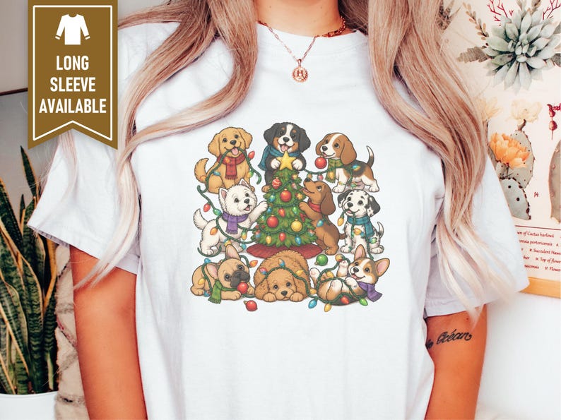 Christmas Dog Shirt, Holiday Puppies Gift, Festive Dogs Tee, Cute Puppy Christmas Sweater, Dog Lover Gift Idea image 4