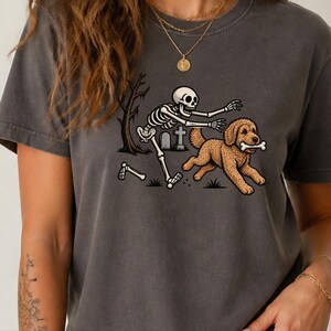 Goldendoodle Dog Shirt, Halloween Goldendoodle Gift, Skeleton Dog Tee, Spooky Dog Lover Shirt, Funny Skeleton Art, Goldendoodle Dad Gift image 4