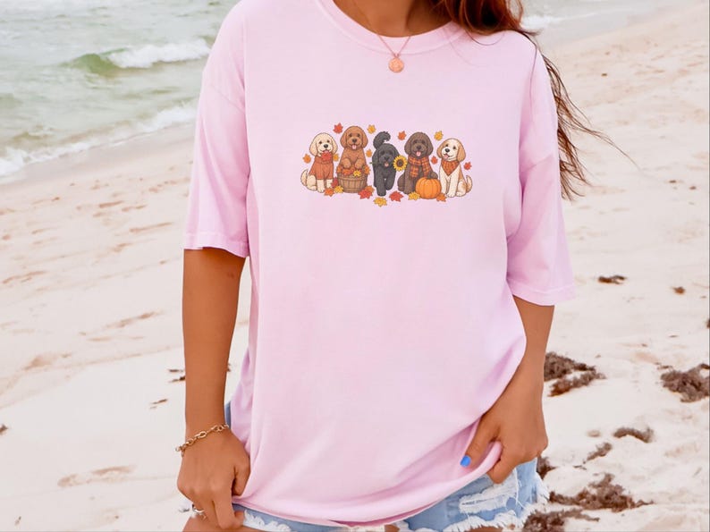 Herbstliches Hunde-Shirt, Geschenk für Cockapoo-Liebhaber, Herbstliches Hunde-Mama-Shirt, Gemütliches Herbst-T-Shirt Bild 4