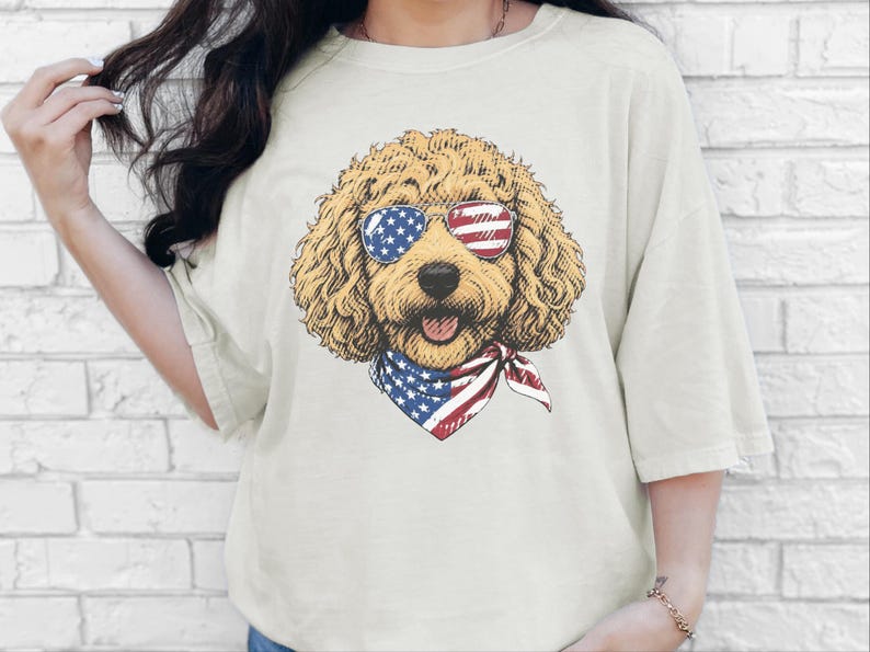 Comfort Colors Patriotic Dog Shirt, Goldendoodle Mom T-Shirt, Fourth of July Dog Dad Sweatshirt, USA Doodle Pet Owner Tops, 4th Of July Dog image 6