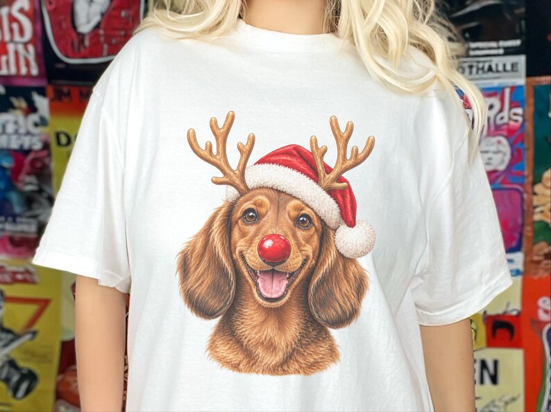Weihnachtsshirt mit Dackel, Weihnachtsgeschenk für Dackel, Festlicher Hundepullover, Dackel-Mama-Shirt, Festliches T-Shirt für Hundeliebhaber Bild 7
