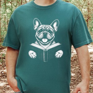 French Bulldog Reading Shirt, Bookish Dog Tee, Frenchie Mom Gift, Dog Lover Book Tee, Vintage French Bulldog Shirt image 4
