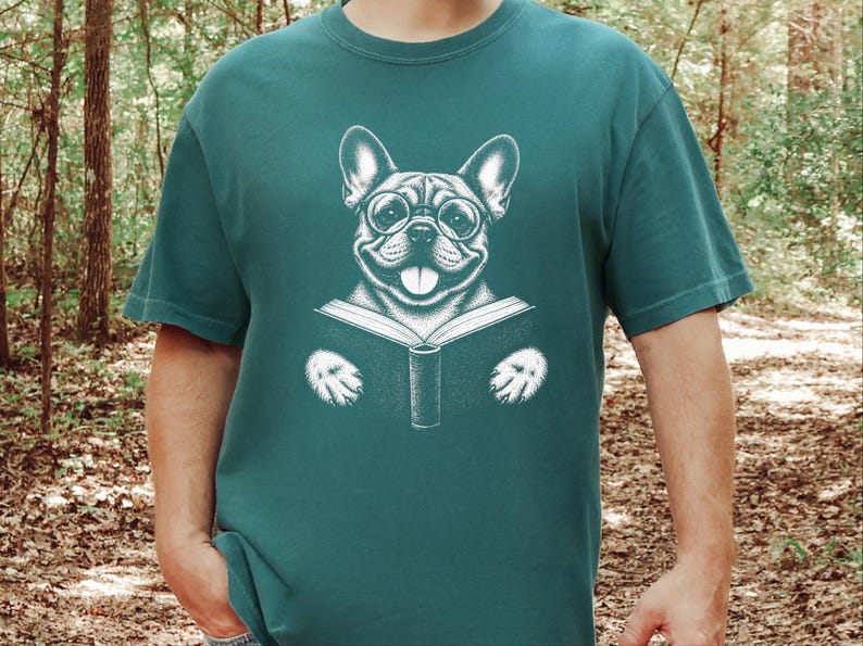 French Bulldog Reading Shirt, Bookish Dog Tee, Frenchie Mom Gift, Dog Lover Book Tee, Vintage French Bulldog Shirt image 4
