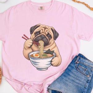 Pug Lover Shirt, Ramen Tee, Noodle Lover Gift, Pug Dad Shirt, Pug Mom Gift, Funny Dog Shirt, Japanese Food Tee, Anime Fan Shirt, Kawaii Food image 9