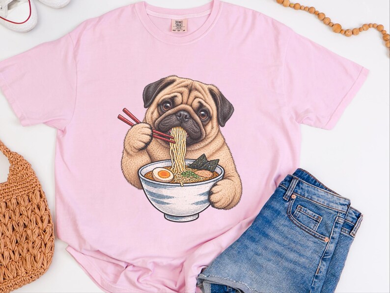 Pug Lover Shirt, Ramen Tee, Noodle Lover Gift, Pug Dad Shirt, Pug Mom Gift, Funny Dog Shirt, Japanese Food Tee, Anime Fan Shirt, Kawaii Food image 9
