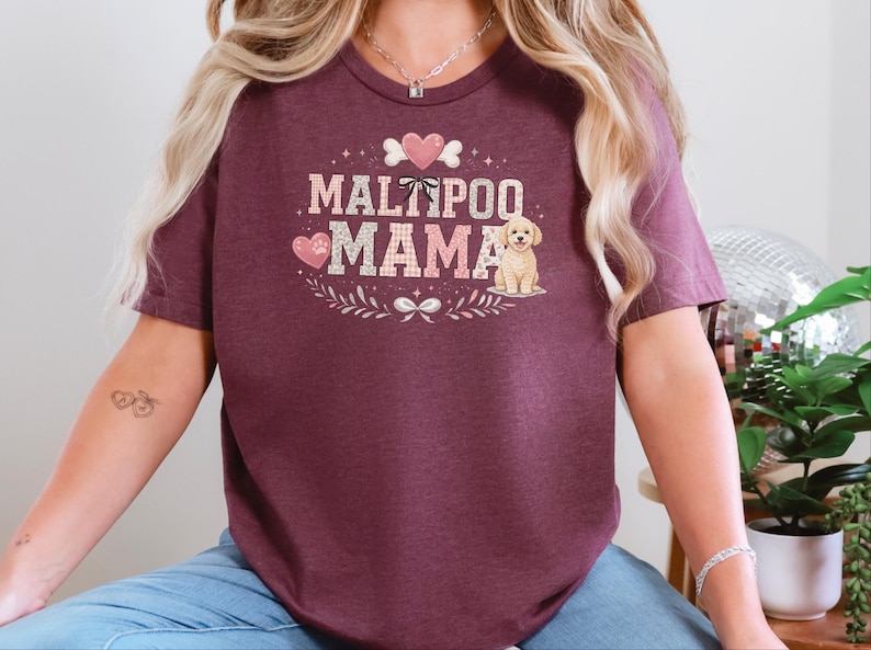 Maltipoo Mama Shirt, Cute Maltipoo Mom Soft Cotton Tee, Maltese Poodle Owner Graphic Apparel, Fur Mama Dog Breed Top, Maltipoo Owner Gift image 1