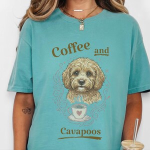 Comfort Colors Cavapoo Mom Shirt, Coffee And Cavapoos Tee, Dog Owner Gift, Pet Parent Present, Block Print Style Apparel, Cavapoo Owner Gift image 7