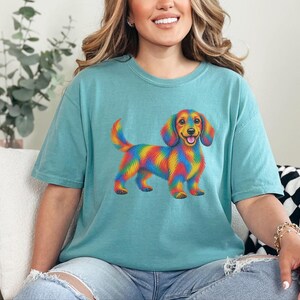 Dachshund Shirt, Rainbow Dog Gift, Colorful Wiener Dog Tee, Doxie Lover Graphic, Sausage Dog Art Shirt, Puppy Owner Present image 6