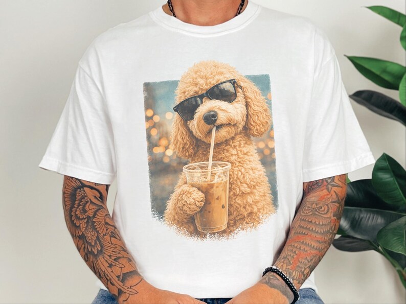Comfort Colors Iced Coffee Goldendoodle Tee | Funny Cool Dog Shirt | Summer Fashion | Doodle Mom Dad Pet Owner, Iced Coffee Tee image 9