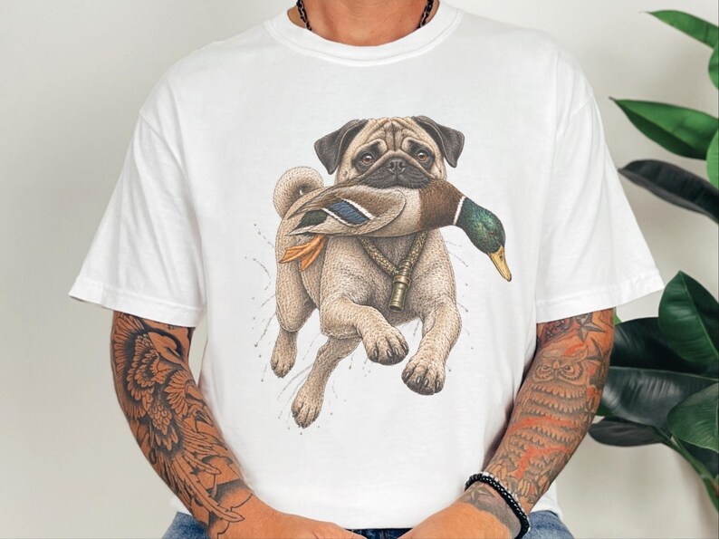 T-shirt met mopshondmotief voor eendenjagers, grappig cadeau voor eendenjacht, T-shirt voor watervogeljagers, shirt voor de jacht op wilde eenden, cadeau voor buitenjagers afbeelding 10