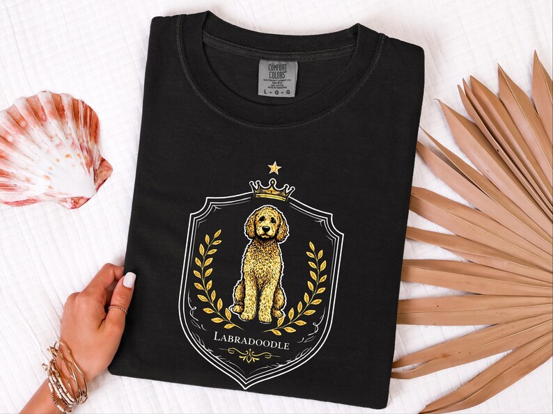 Comfort Colors Labradoodle Dog Gift, Royal Crest Shirt, Doodle Mom Apparel, Regal Pet Portrait, Tee, Dog Shirt for Women, Regal Pet Art image 1
