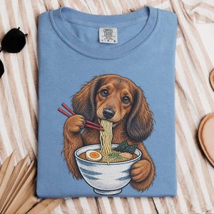 Dachshund Ramen Shirt, Wiener Dog Gift, Long Haired Doxie Tee, Japanese Food Art, Noodle Lover Shirt, Doxie Mom Gift image 8