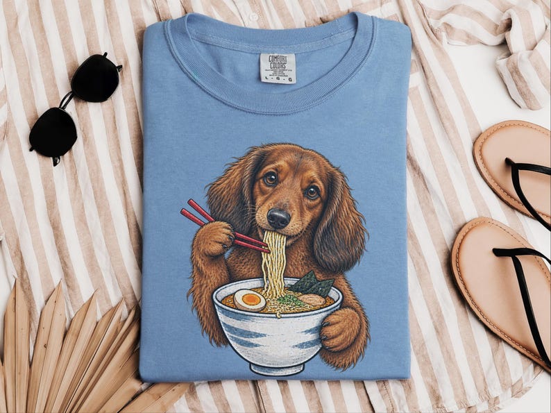 Dachshund Ramen Shirt, Wiener Dog Gift, Long Haired Doxie Tee, Japanese Food Art, Noodle Lover Shirt, Doxie Mom Gift image 8