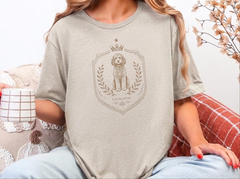 Cockapoo Print, Royal Dog Portrait Art, Vintage Coat of Arms, Cockapoo Royal Crest Shirt, Doodle Dog Apparel, Cockerpoo, Cockapoo Print Tee image 6
