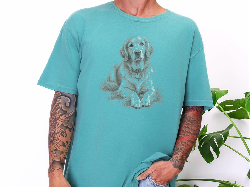 Golden Retriever Shirt, Golden Retriever Gift, Golden Retriever Dog Mom Tee, Vintage Sketch Print, Dog Lover Shirt image 2
