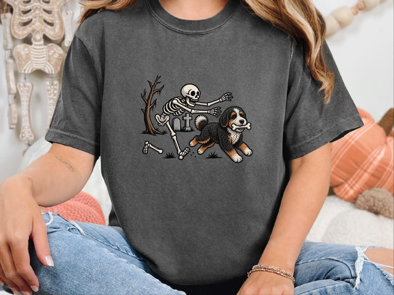 Bernedoodle Dog Shirt, Skeleton Dog Shirt, Halloween Pet Gift, Funny Bernedoodle Shirt, Halloween Dog Tee, Bernedoodle Mom Gift image 7