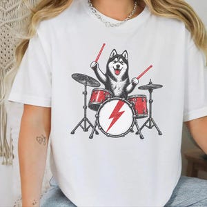Husky Dog Shirt, Drummer Gift Idea, Rock Dog Shirt, Siberian Husky Gift, Music Lover Tee image 8