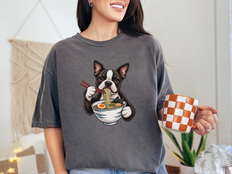 Boston Terrier Shirt, Ramen Lover Gift, Funny Dog Tee, Japanese Food Shirt, Boston Terrier Owner Gift, Noodle Lover T Shirt image 4