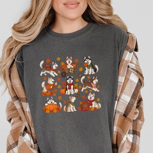 Autumn Husky Shirt, Siberian Husky Dog Gift, Fall Dog Mom Sweatshirt, Cozy Autumn Apparel, Cute Puppy Tee image 5