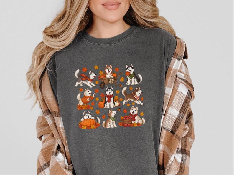 Autumn Husky Shirt, Siberian Husky Dog Gift, Fall Dog Mom Sweatshirt, Cozy Autumn Apparel, Cute Puppy Tee image 5