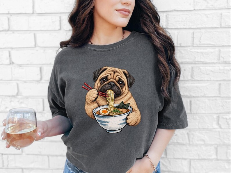 Pug Lover Shirt, Ramen Tee, Noodle Lover Gift, Pug Dad Shirt, Pug Mom Gift, Funny Dog Shirt, Japanese Food Tee, Anime Fan Shirt, Kawaii Food image 1
