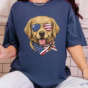 Comfort Colors Patriotic Golden Retriever Shirt, American Flag USA Independence Day Tee, Fourth of July Dog Mom Clothing, Patriotic Dog Gift image 4