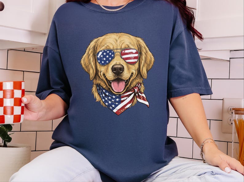 Comfort Colors Patriotic Golden Retriever Shirt, American Flag USA Independence Day Tee, Fourth of July Dog Mom Clothing, Patriotic Dog Gift image 4