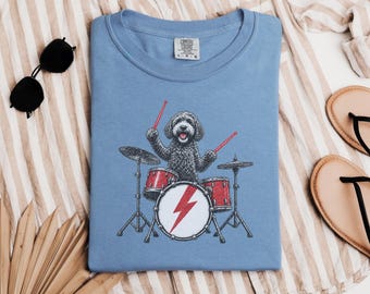 Labradoodle Playing Drums Shirt, Rock Dog Music Lover Gift, Drummer Tee, Band Member Gift