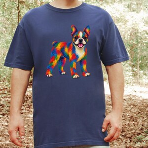 Boston Terrier Shirt, Colorful Dog Lover Gift, Rainbow Puppy Art Tee, Dog Mom Present image 2