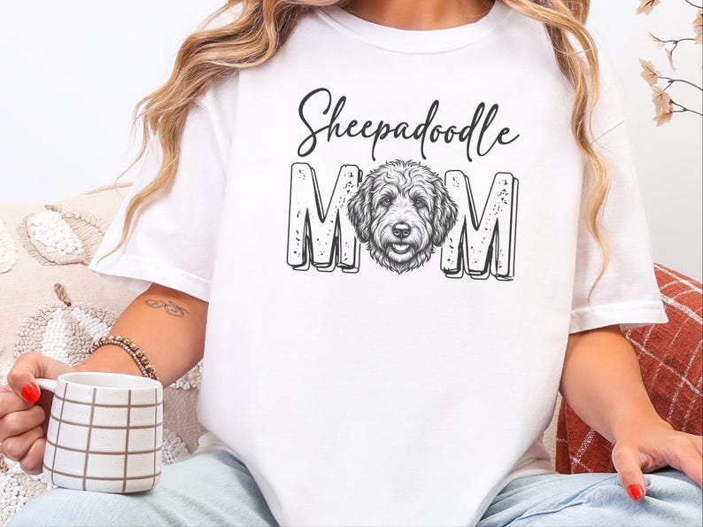 Comfort Colors Sheepadoodle Mom 1717 Tee, Doodle Mama Gift, Sheepadoodle Lover Gift, Retro Dog Shirt, New Dog Mom Gift, Doodle Dog Art image 2