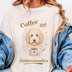 Comfort Colors Coffee Dog Shirt, Goldendoodle Art Tee, Coffee And Goldendoodles Print, Dog Mama Coffee Lover, Whimsical Pet Graphic Tee image 6