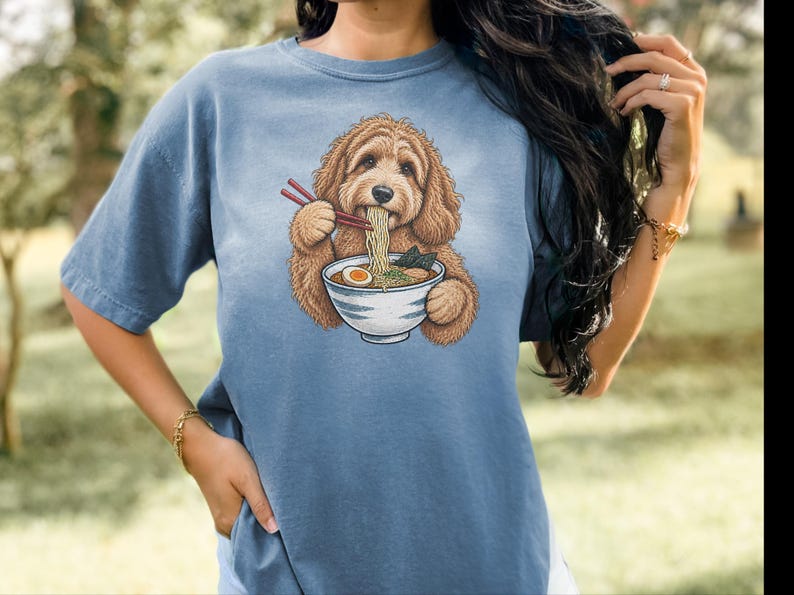 Labradoodle Shirt, Ramen Lover Gift, Labradoodle Mom Gift, Japanese Food Tee, Noodle Lover Shirt, Ramen Cat Art image 3