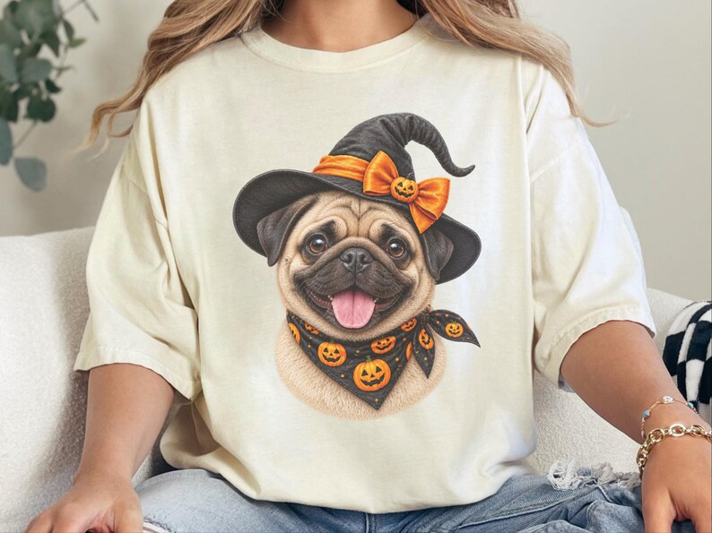 Halloween Pug Shirt, Pug Mom Gift, Witch Dog Tee, Spooky Dog Owner Gift, Dog Lover Halloween Gift image 4