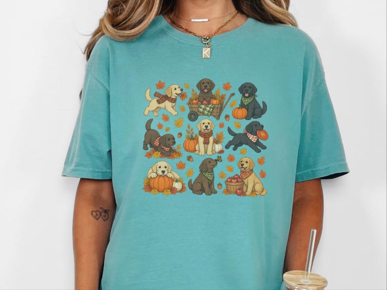 Camiseta de Labrador de otoño, regalo para amantes de los perros de otoño, linda camiseta para mamás de Labrador, suéter de cachorro para Acción de Gracias, ropa acogedora para dueños de mascotas de cosecha. imagen 8